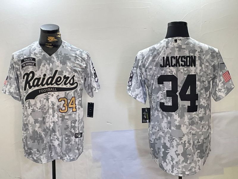 Men Oakland Raiders #34 Jackson Nike Arctic Camo 2024 Salute to Service Limited NFL Jersey style 2->oakland raiders->NFL Jersey